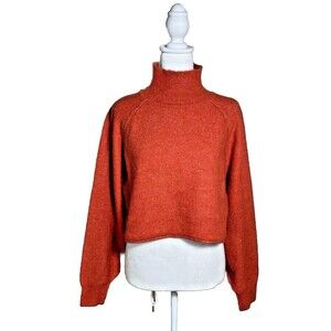 Arizona Jean Co Women Jr Orange Fall Turtleneck Crop Sweater Raglan Sleeve sz L